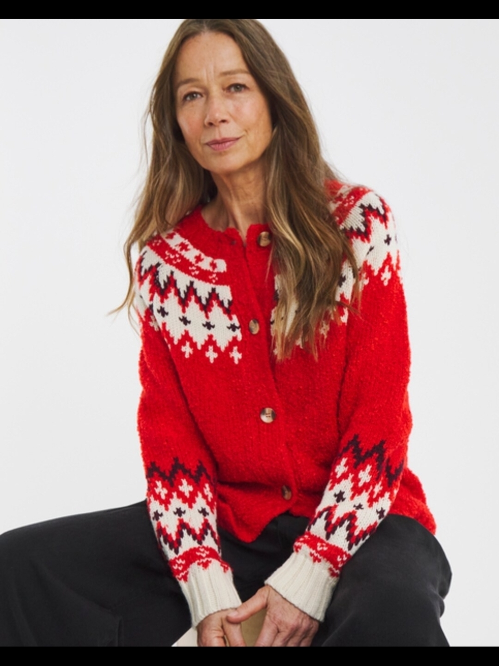 Style & Co. Red Fair Isle Button-Up Cardigan - Picture 4 of 7
